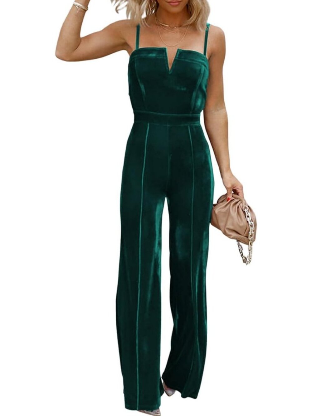 Chic Women’s Sleeveless V-Neck Velvet Jumpsuit - Dressy Date Night Romper